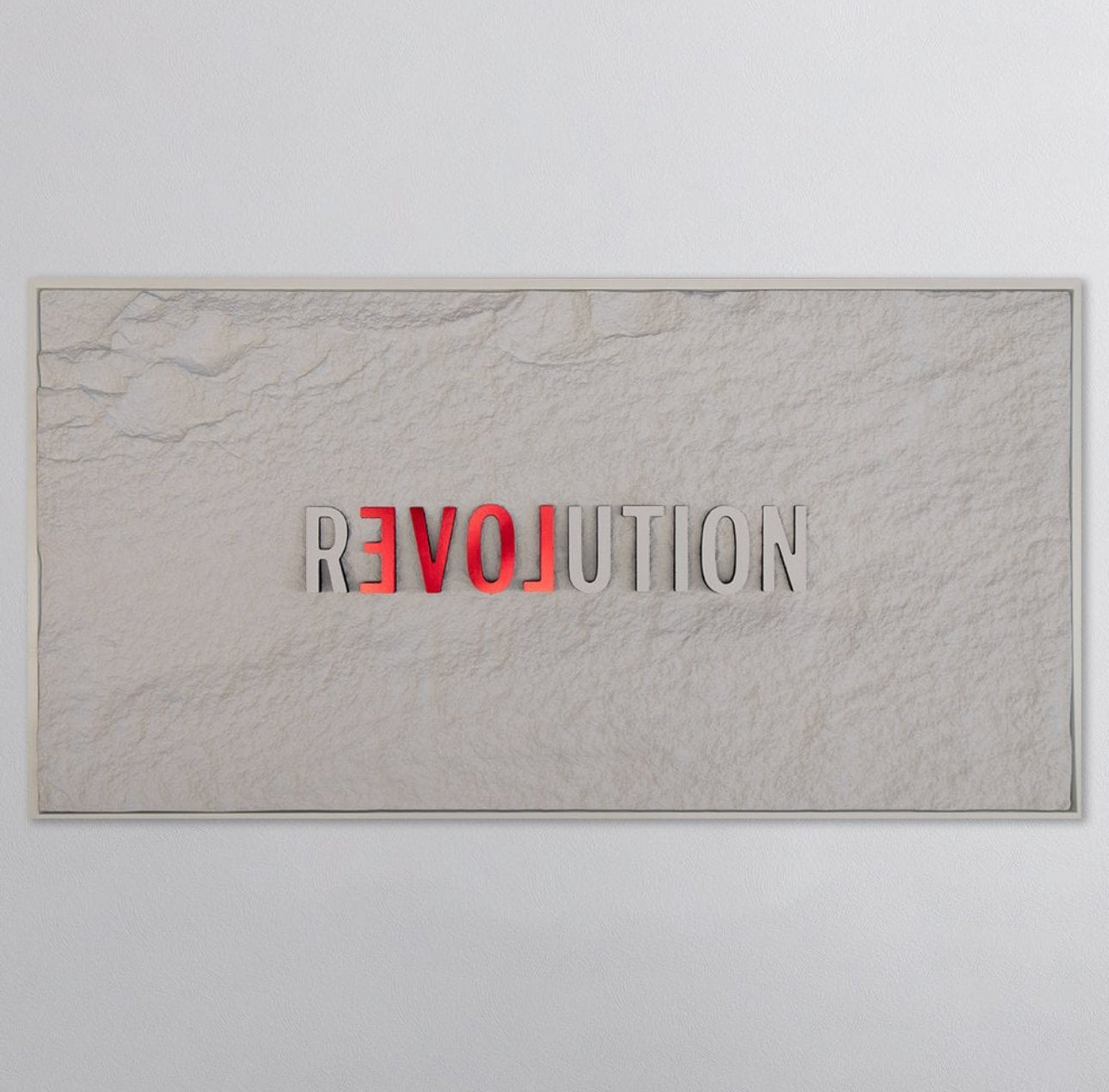 REVOLUTION - WHITE & RED 3D TEXT ON ALABASTER