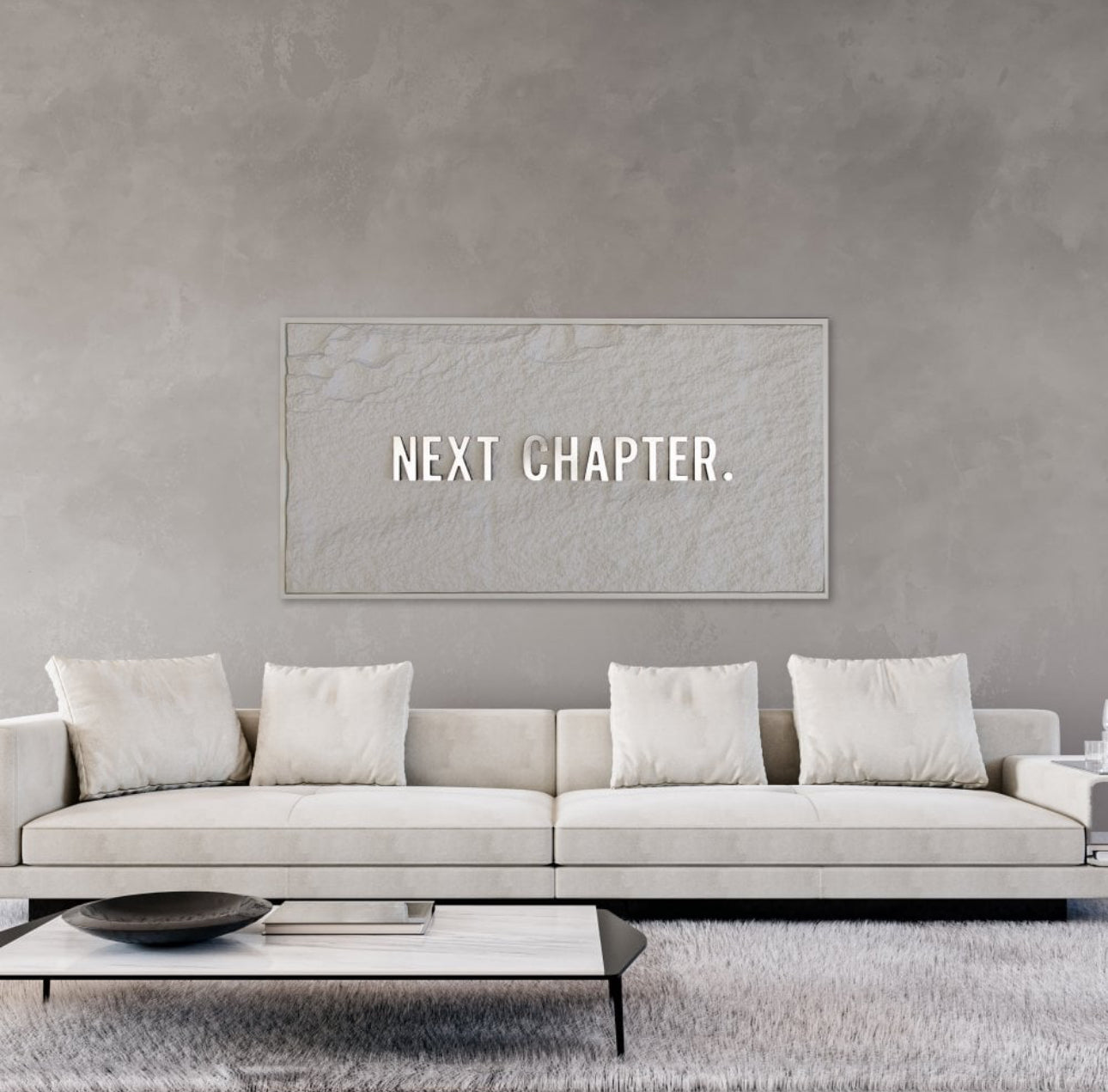NEXT CHAPTER - SILVER 3D TEXT ON ALABASTER