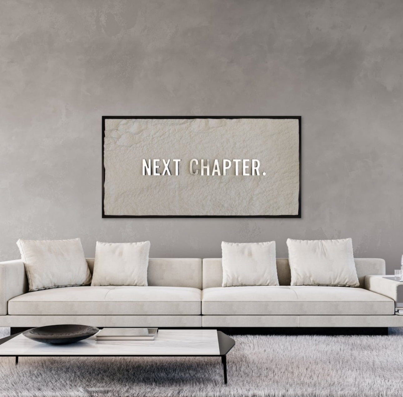 NEXT CHAPTER - SILVER 3D TEXT ON ALABASTER
