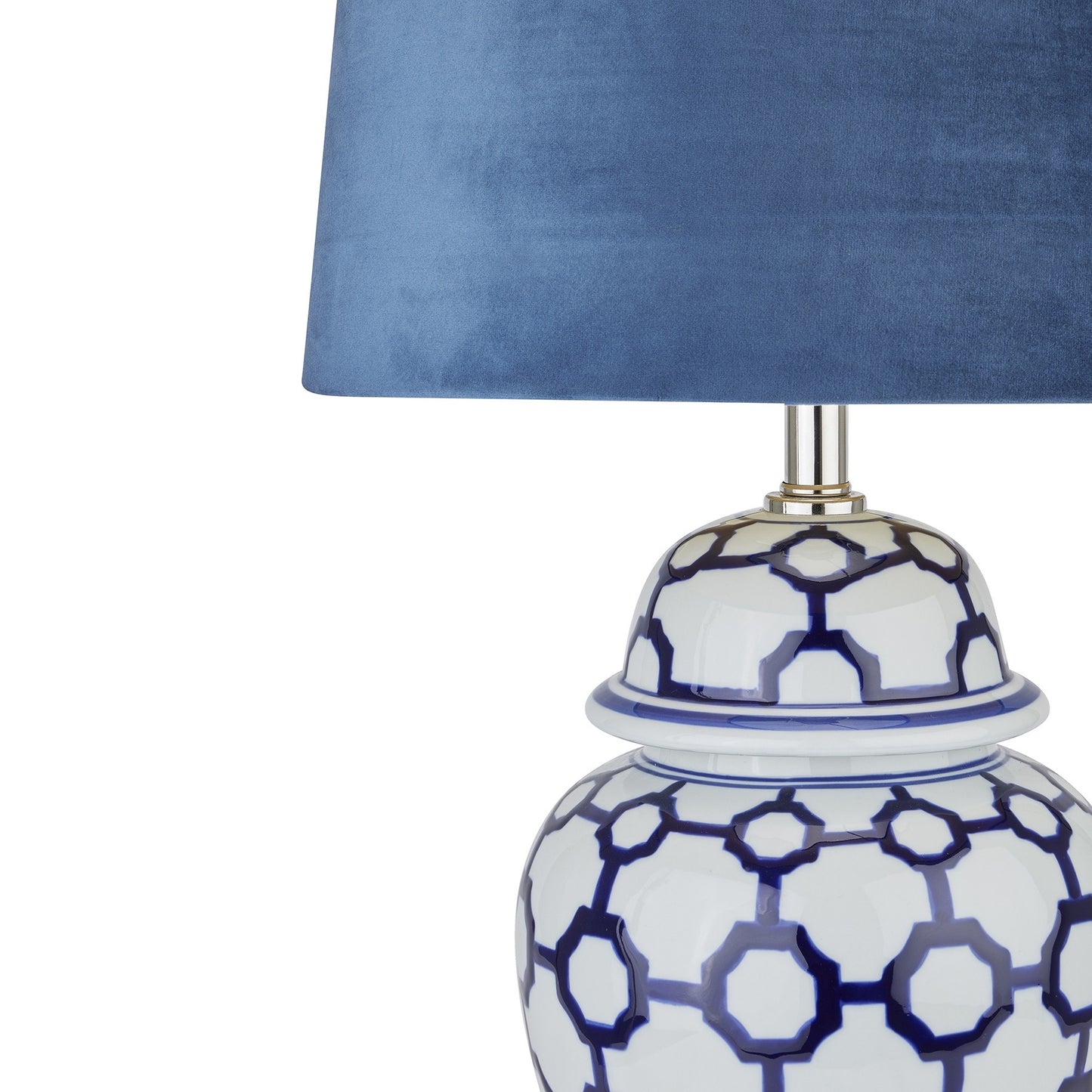 Alanthus Blue And White Ceramic Lamp With Blue Velvet Shade