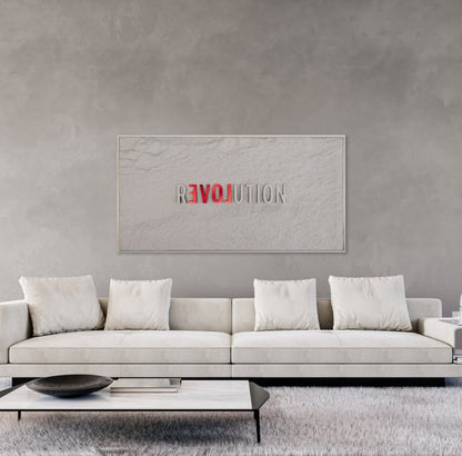 REVOLUTION - WHITE & RED 3D TEXT ON ALABASTER