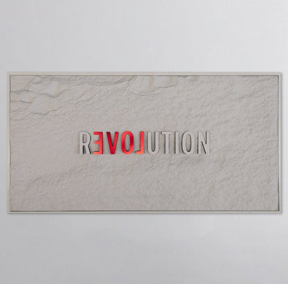 REVOLUTION - WHITE & RED 3D TEXT ON ALABASTER