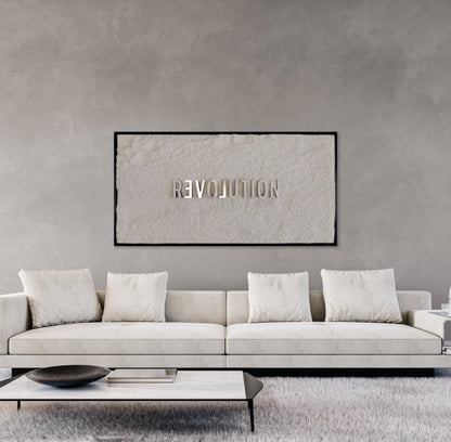 REVOLUTION - WHITE & SILVER 3D TEXT ON ALABASTER