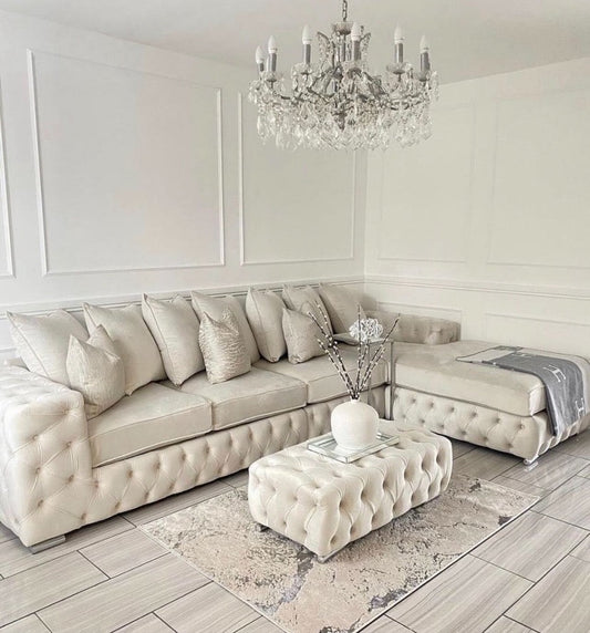 Sale Cream Harly Chaise Corner Sofa with footstool